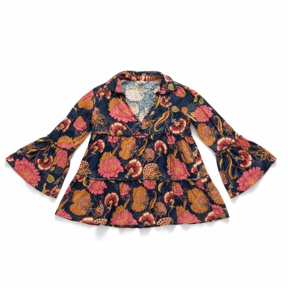 Jaase‎ Multicolor Floral Bell Sleeve Boho Blouse – Size L